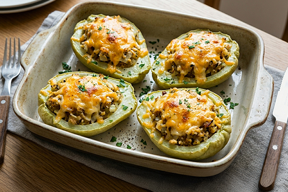 Gefüllte und überbackene Chayote